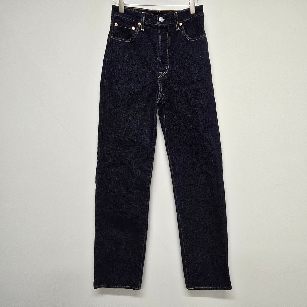 Levi's Ribcage Straight Jeans Women 26 Dark Wash High Rise Minimalist Classic